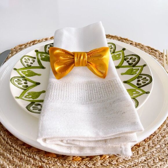 Stylish Bow Napkin Rings – Bright Gold - Handmade - Wedding Party Event Planner - Picture 3 of 14